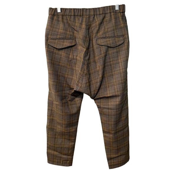 NEW! Nili Lotan 4 Delancy Plaid Wool Dress Pants Elastic Waist Cropped Gray Tan - Picture 4 of 16
